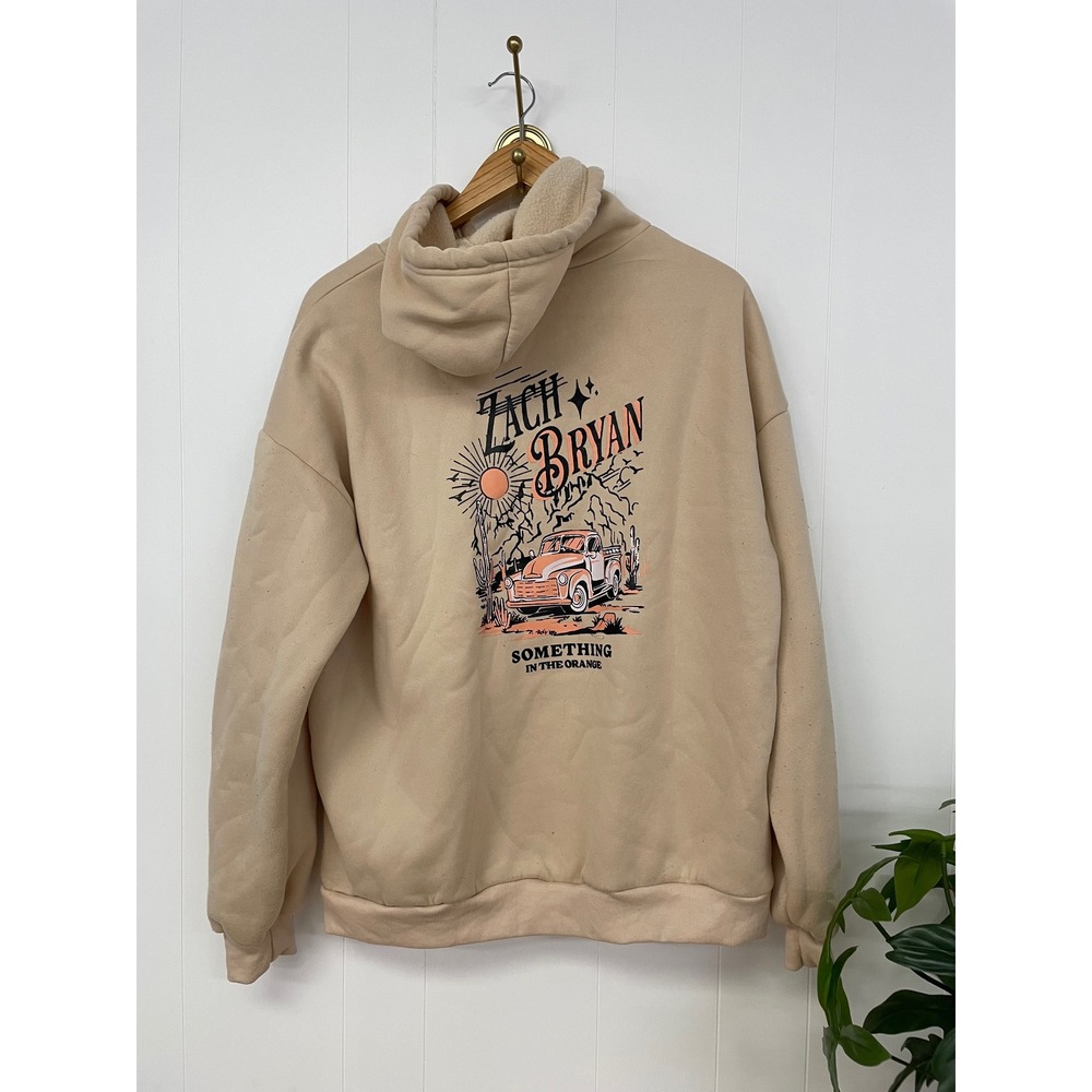 Zach Bryan Something In The Orange Graphic Hoodie Tan Beige XL Country Music